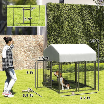Welded Wire Outdoor Dog Kennel With Rotating & 4 Levels Adjustable Bowls