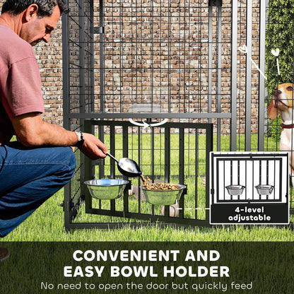 Welded Wire Outdoor Dog Kennel with Rotating Bowls, Waterproof Cover, 4.6x4.6x5 Feet