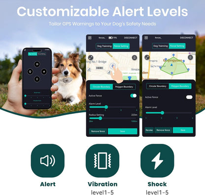 GPS Dog Collar Wireless Fence Training Waterproof App Control No Subscription