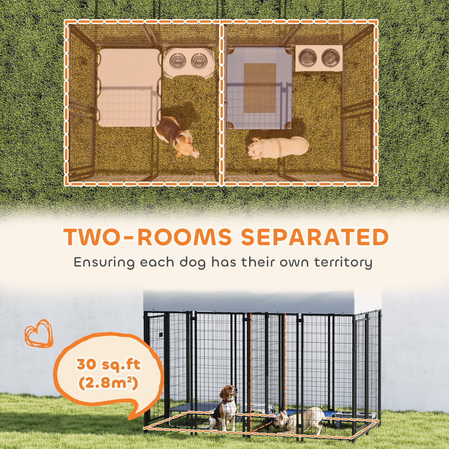 Outdoor Dog Kennel with Two-Room Design
