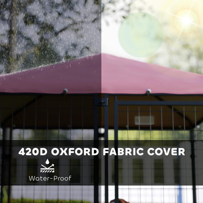 Welded Wire Outdoor Dog Kennel with Rotating Bowls, Waterproof Cover, 4.6x4.6x5 Feet