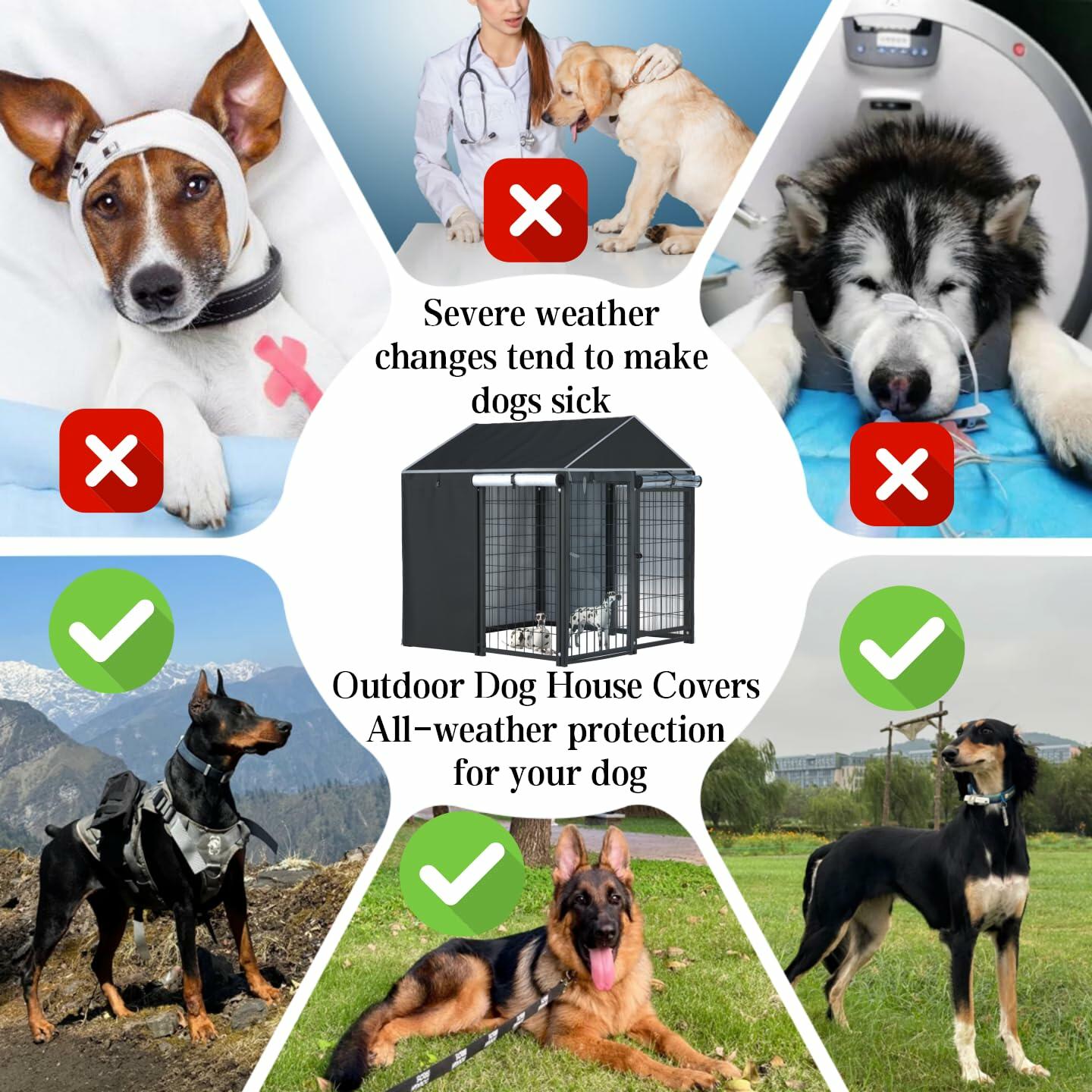 NGB Outdoor Dog Kennel Cover 4x4x4.5ft 600D Waterproof Windproof Black