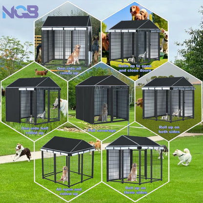 NGB Outdoor Dog Kennel Cover 4x4x4.5ft 600D Waterproof Windproof Black